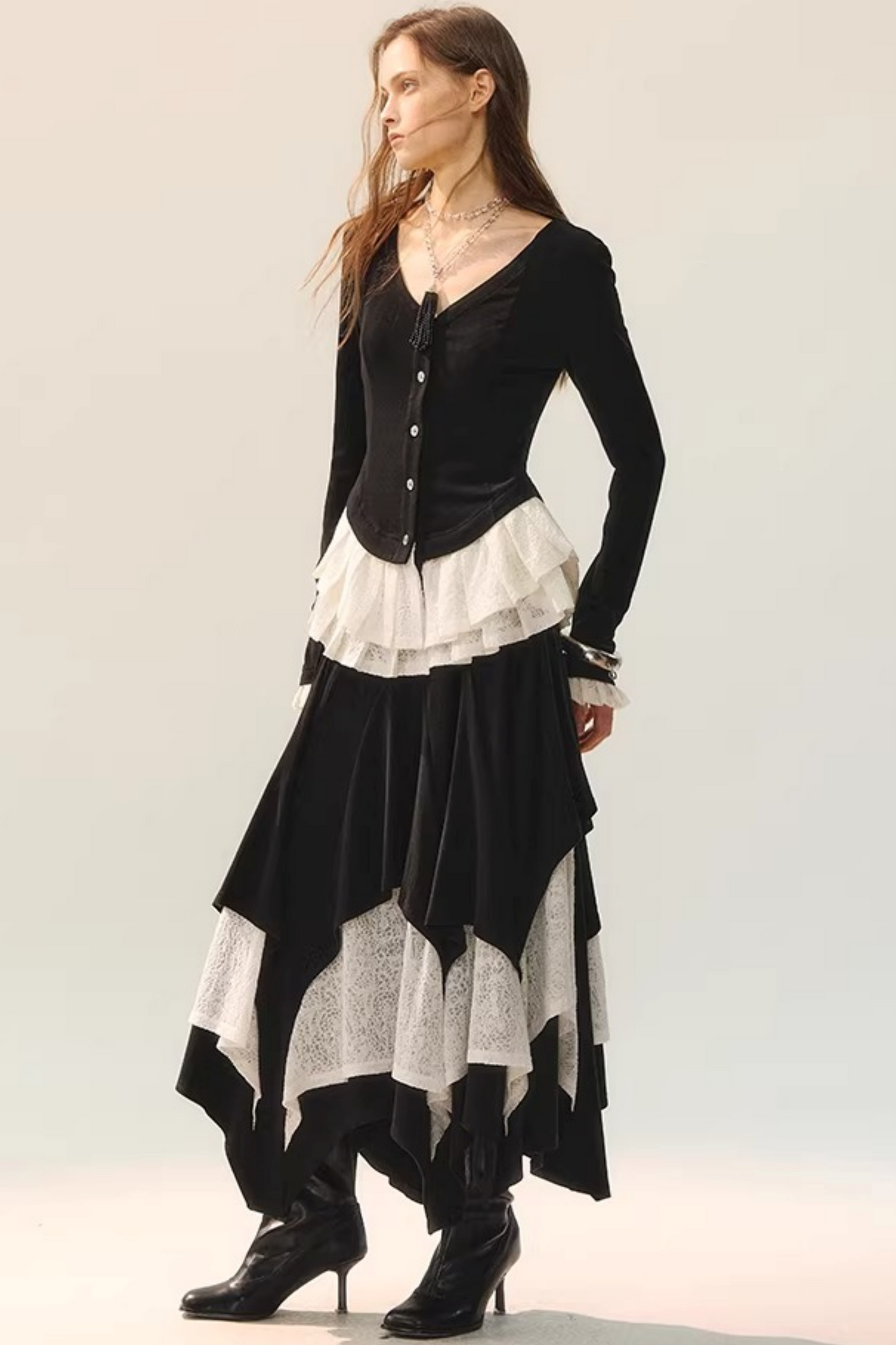 Black Wool Lace Top & Skirt Set-Up