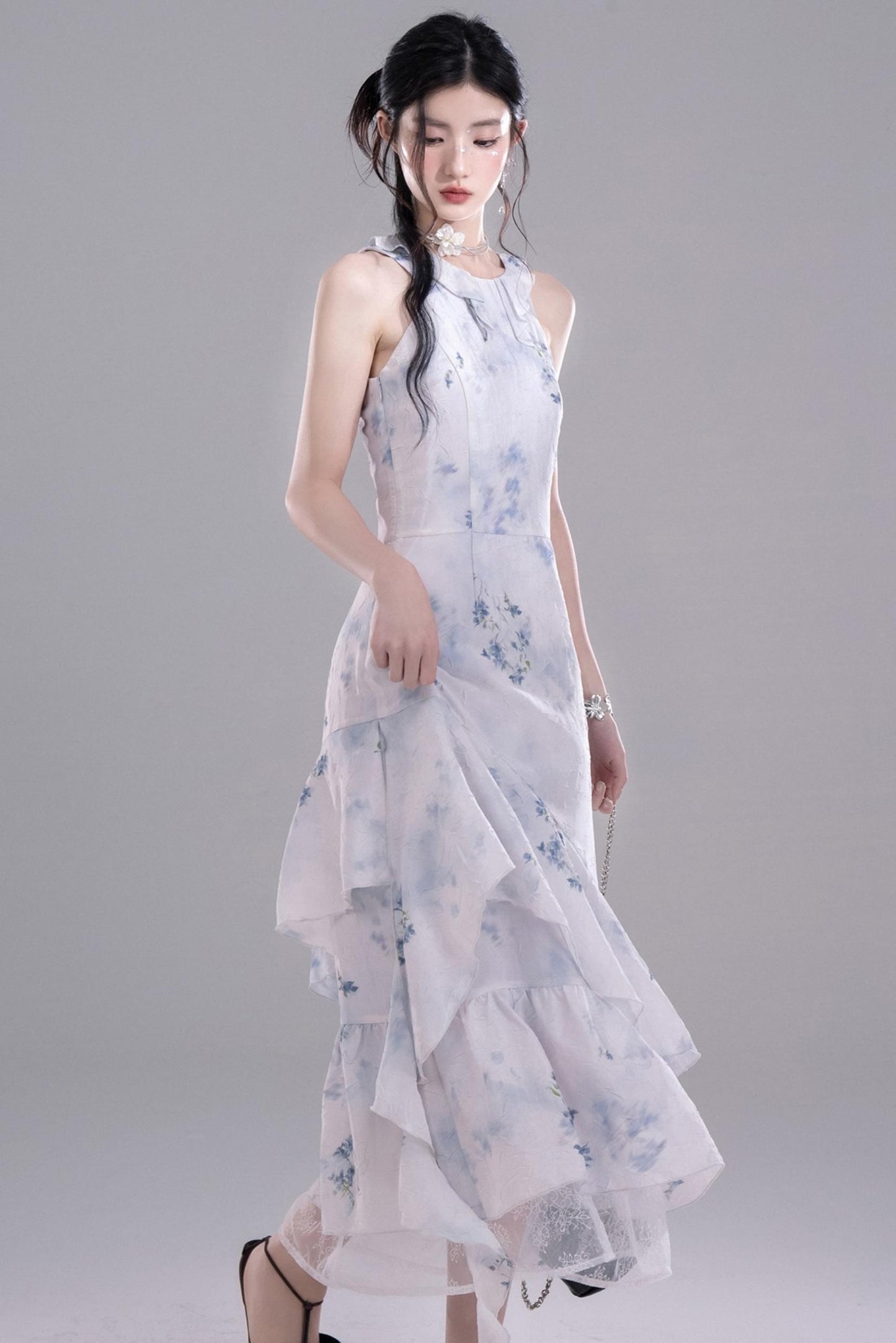 Fluid Floral Cascade Dress