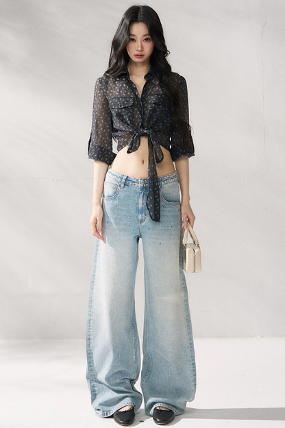 Bow Floral Slim Blouse