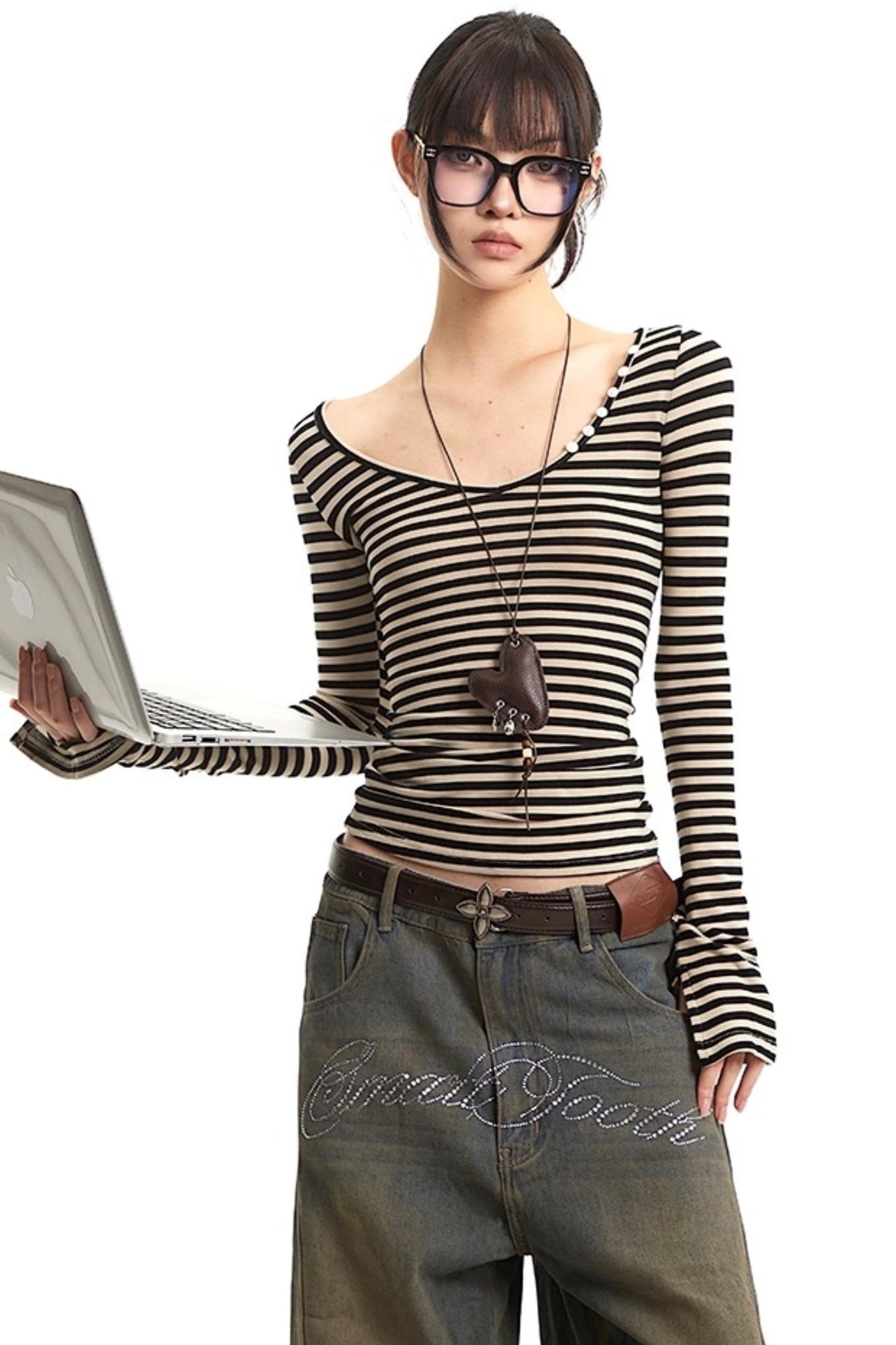Striped V-Neck Tee