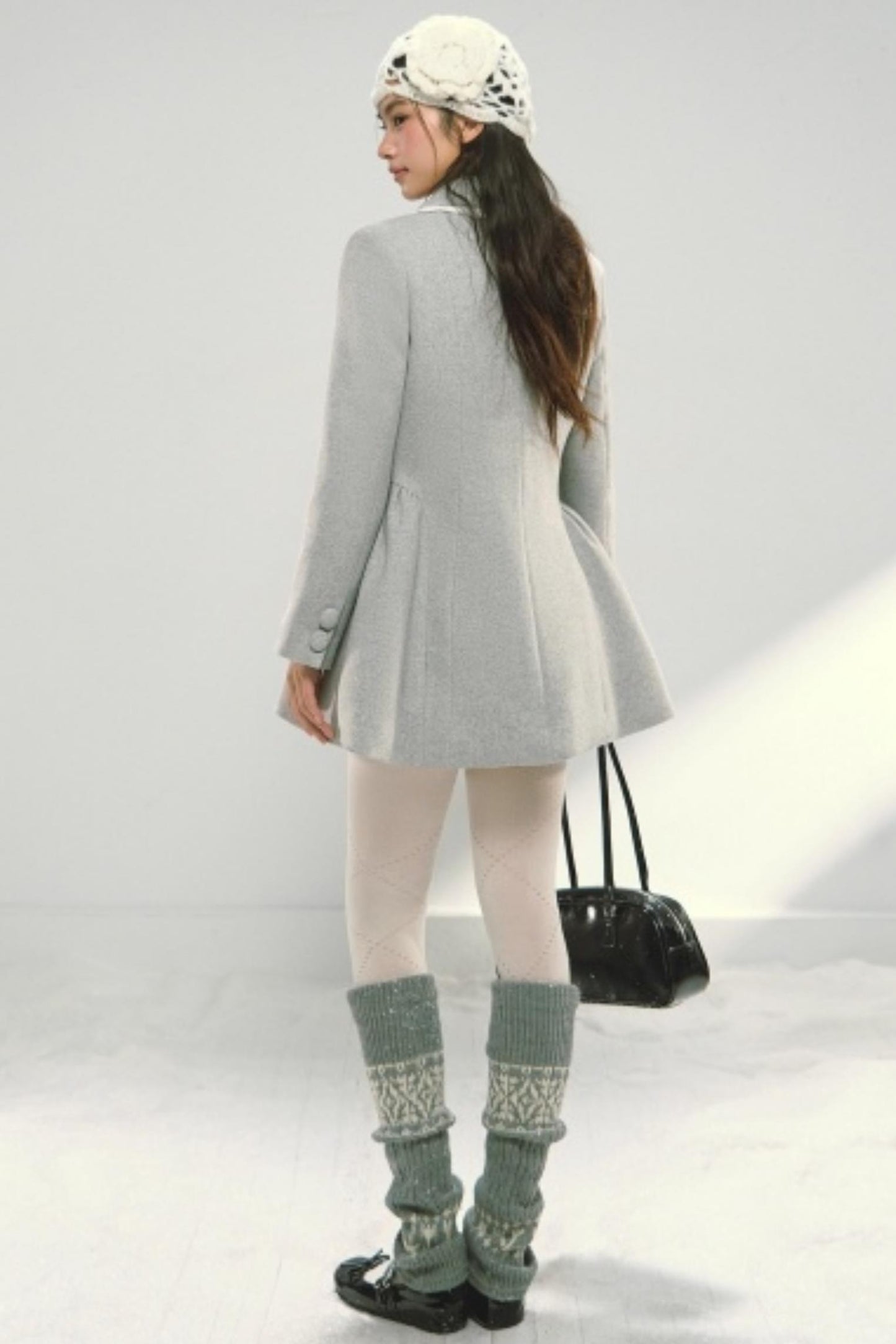 Light Gray Woolen Bow Coat