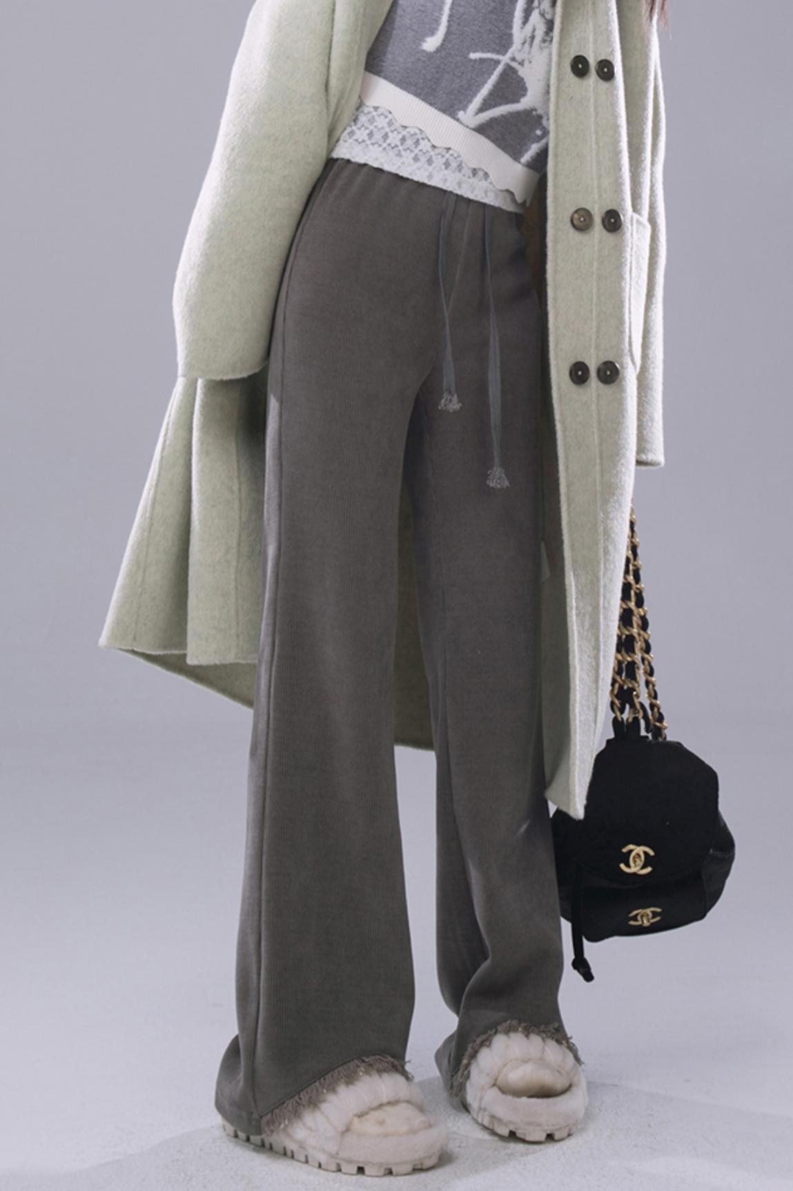 COTRE chic leg essence light mist grey tasseled knitted flared trousers