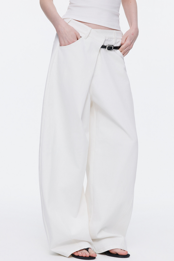 Asymmetrical Waistband Denim Pants