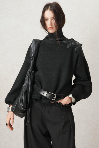 Hand-Woven Leather Loop Sweater