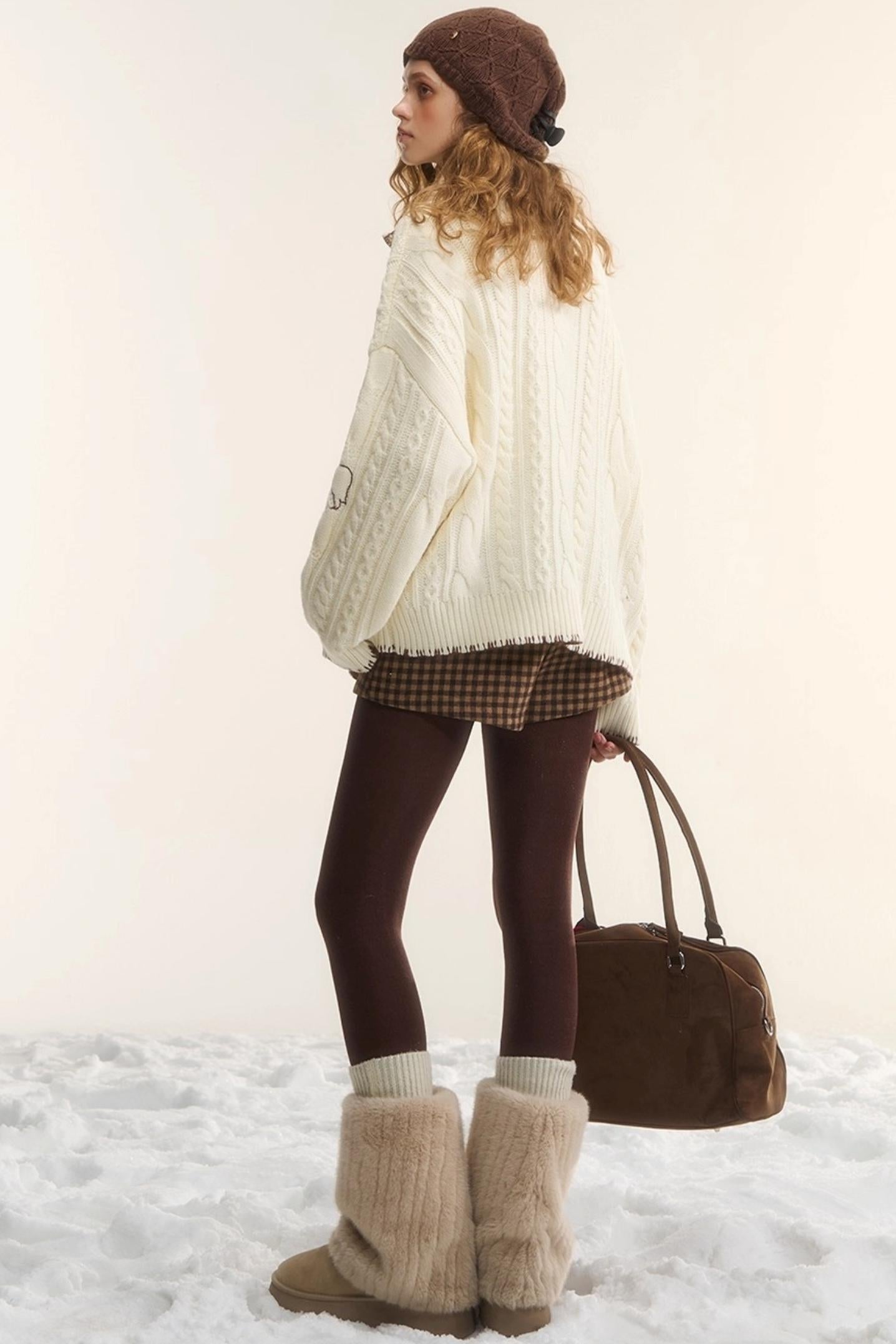 Embroidered Cable Knit Cardigan