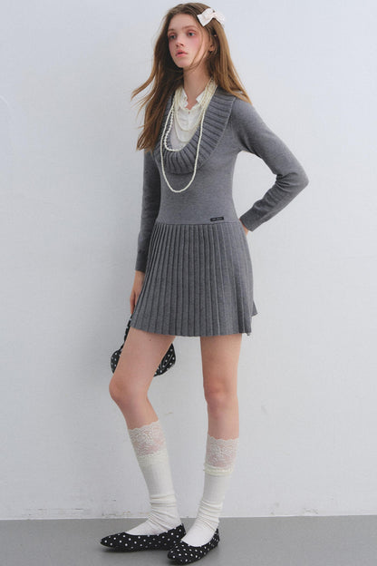 Patchwork Knitted Pleated Dress