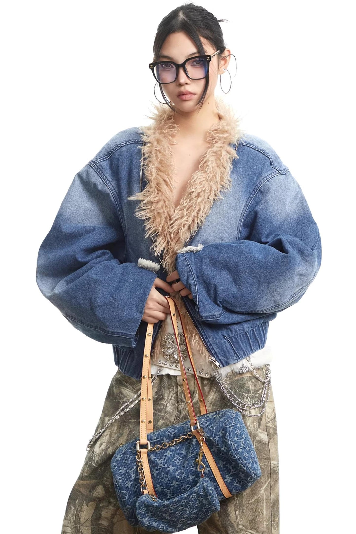 Retro Denim Fur Collar Jacket
