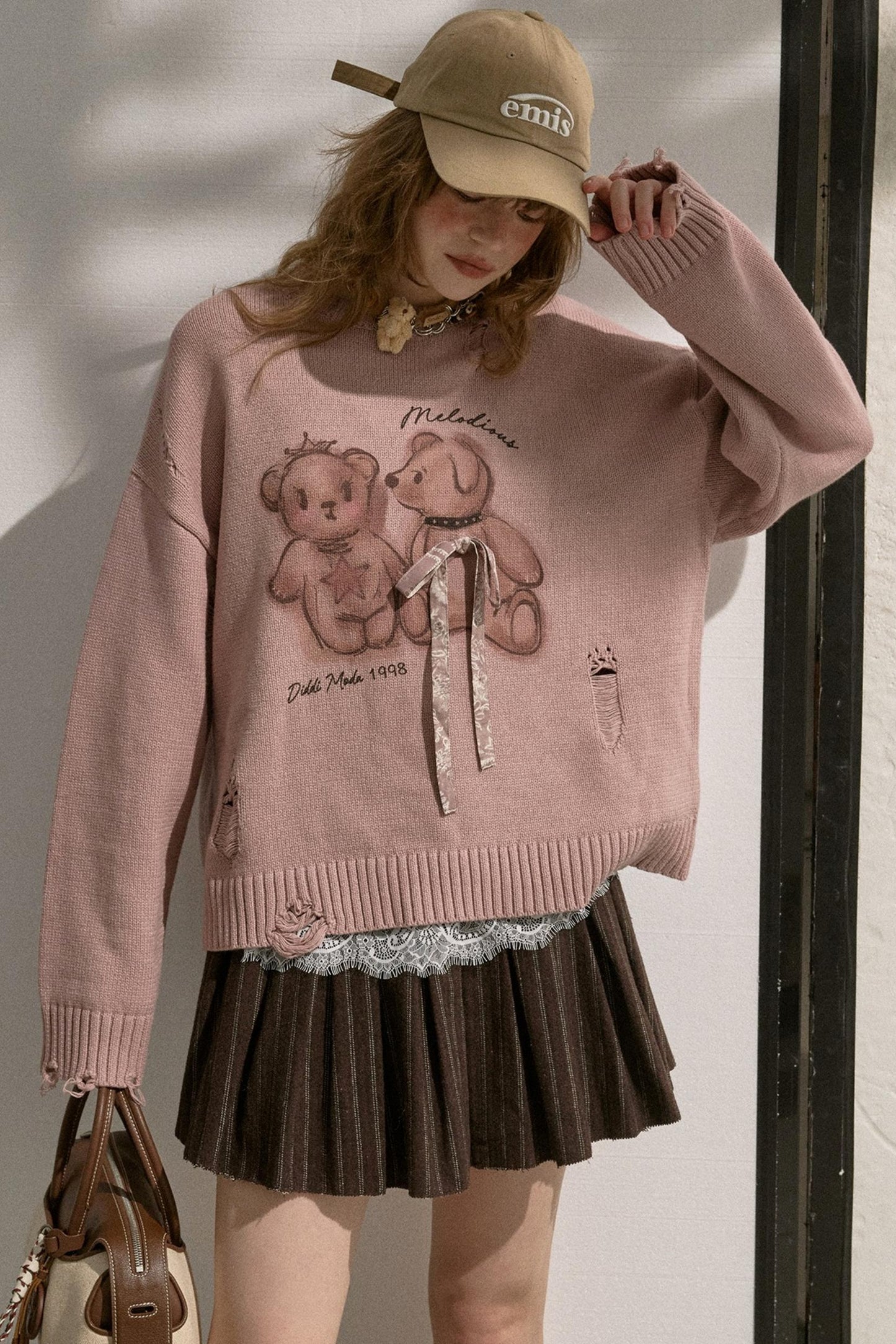 Kiss Bear Print Long Sleeve Sweater