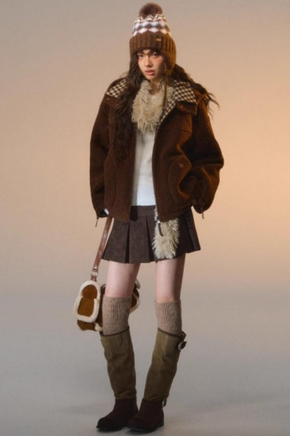 Reversible Plaid Patchwork Fleece Jacket