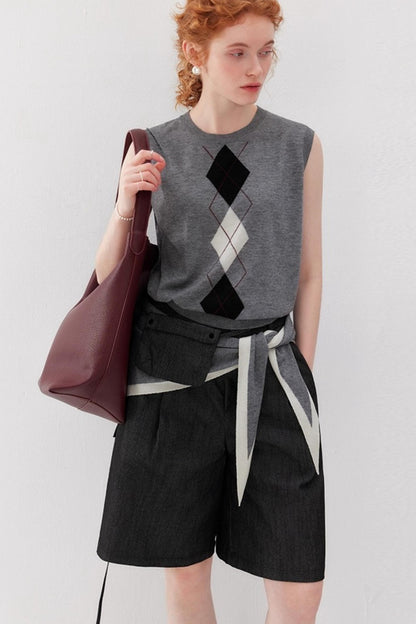 Diamond Checkered Wool Vest