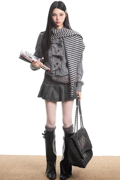 Gray Bow Knit Sweater