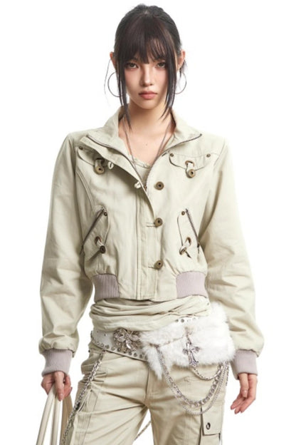 Retro Light Green Hooded Jacket