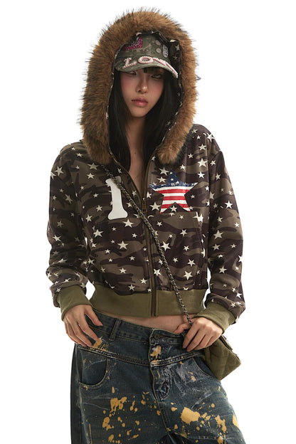 Vintage Mountain Fur Collar Slim Jacket