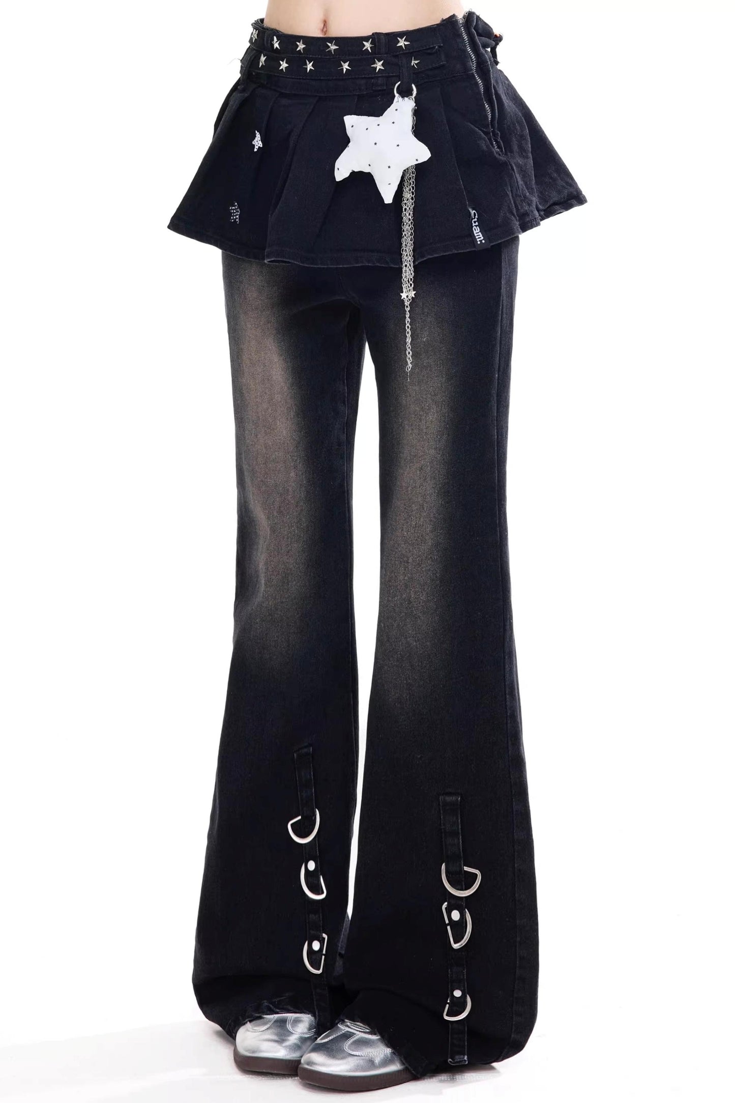 Retro Black Star Flared Pants