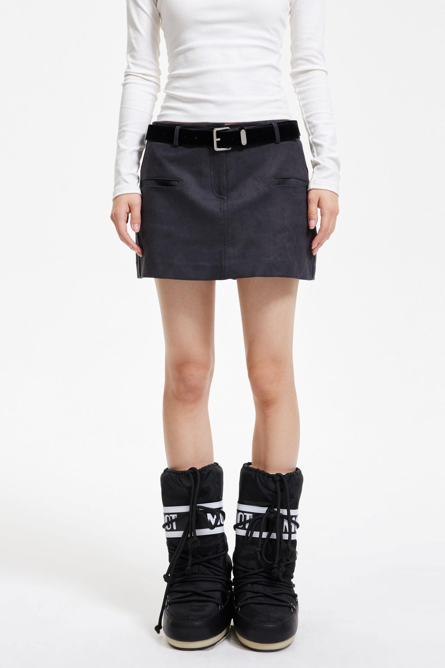 Retro Faux Suede A-Line Skirt