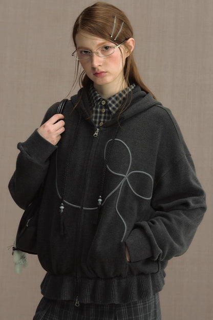 Autumn Gray Hooded Zipper Jacket