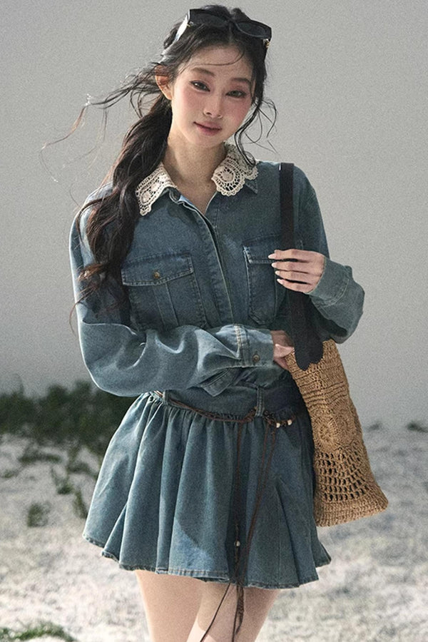 Eye-Catching Lace Collar Dress Set