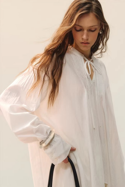 White Fluff Pleated Blouse