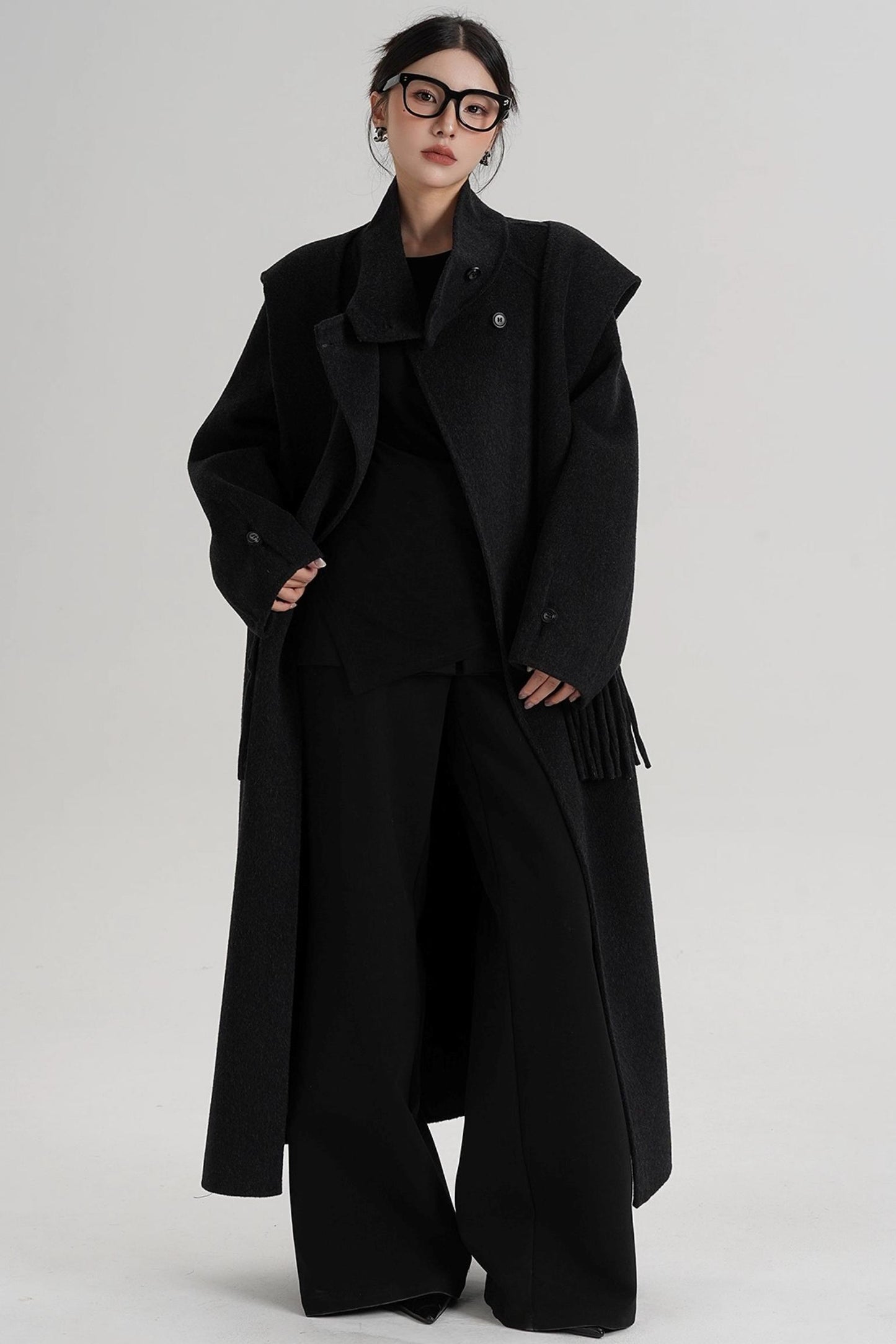 Temperament Hooded Scarf Wool Coat
