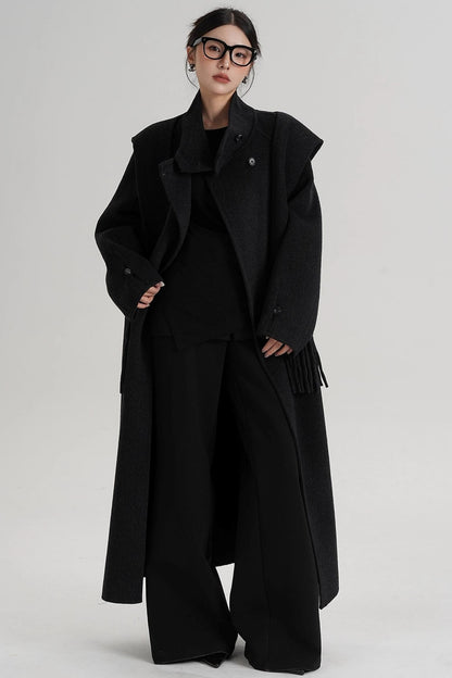 Temperament Hooded Scarf Wool Coat