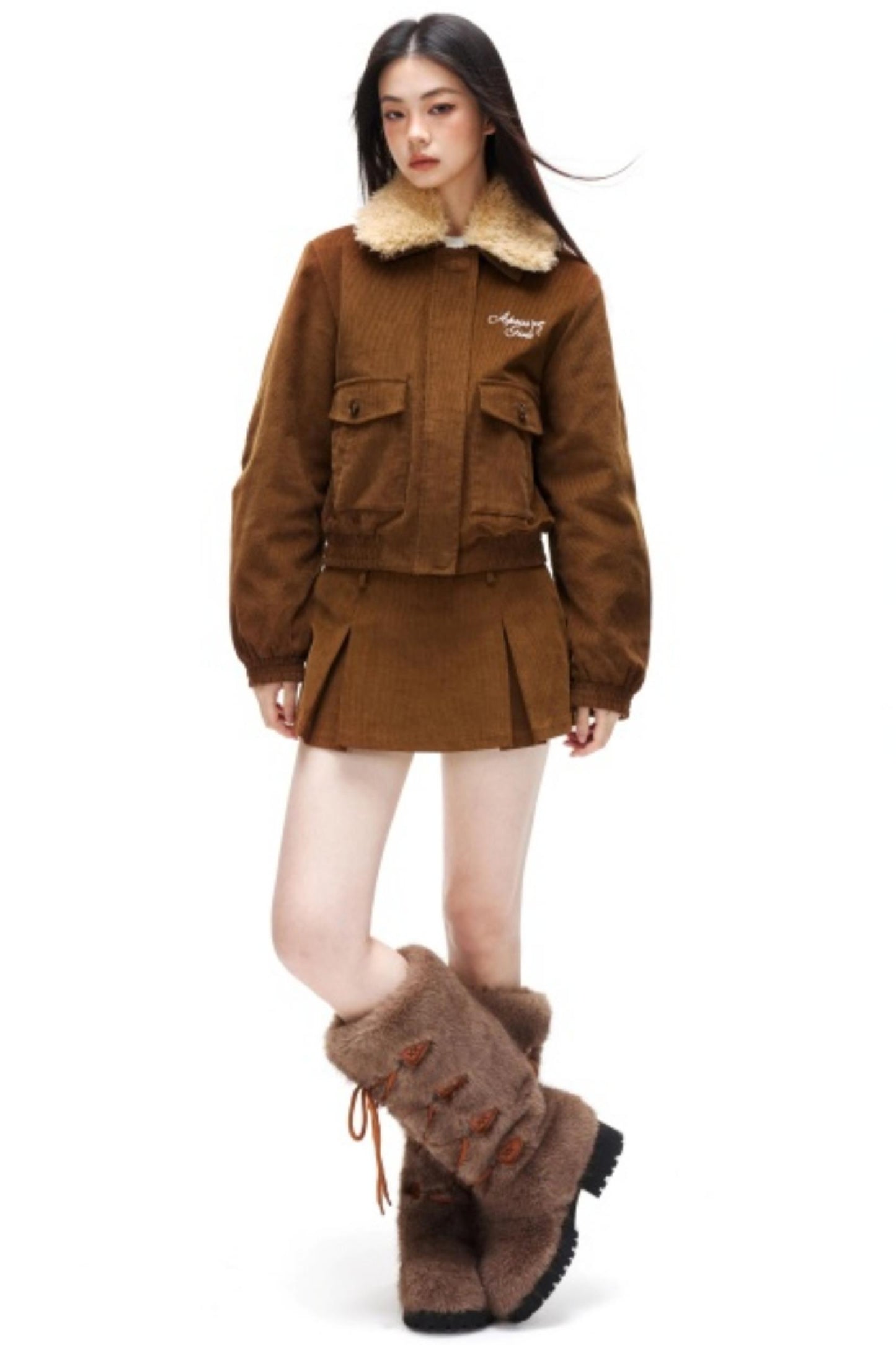 Retro Corduroy Jacket Skirt Set