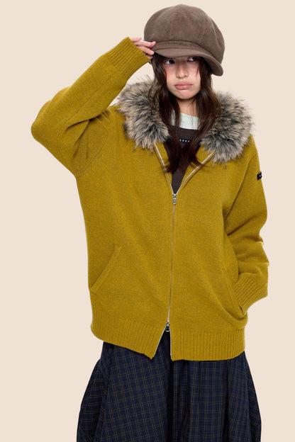 Vintage Knit Hooded Cardigan