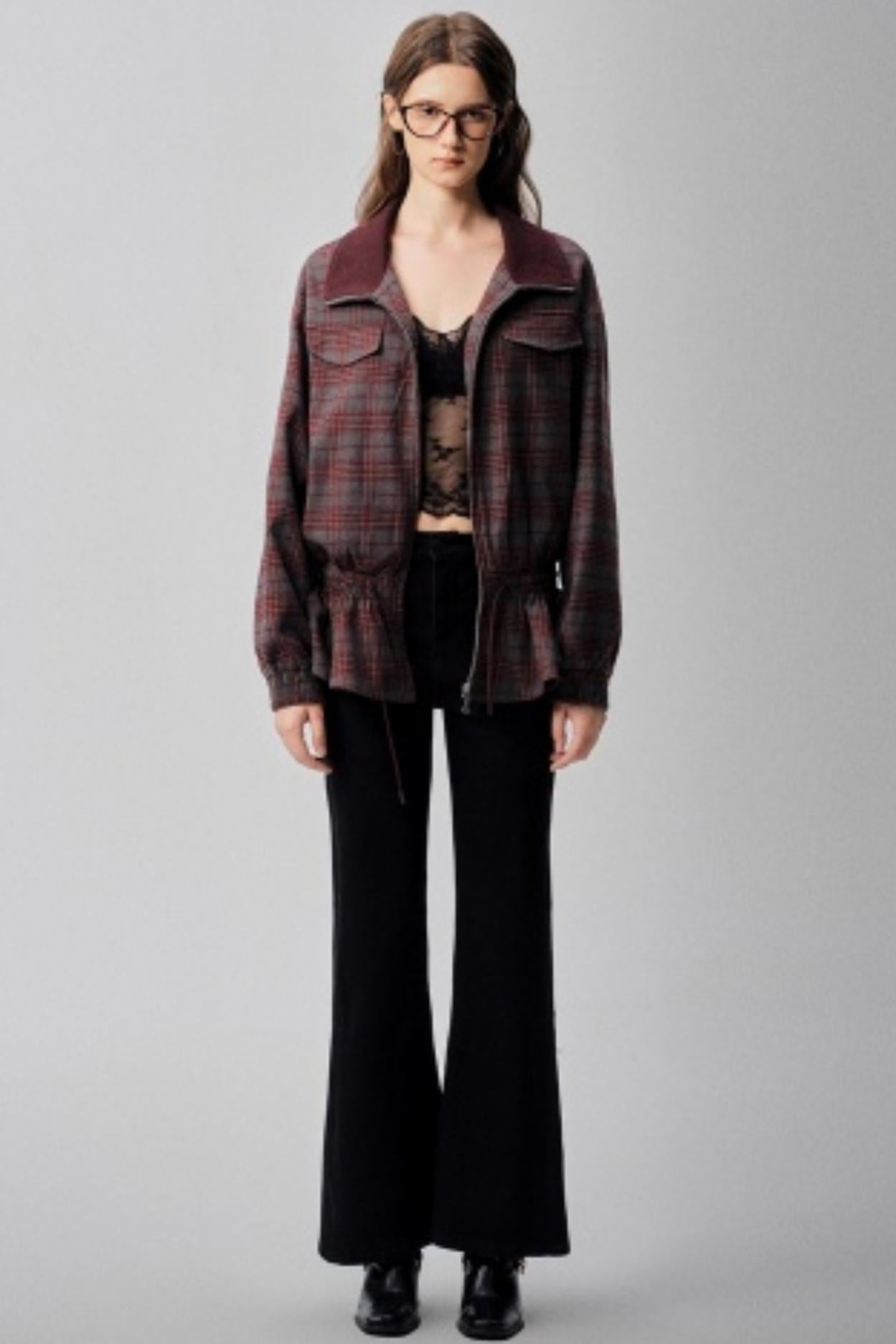 Red Plaid Autumn Waist Jacket