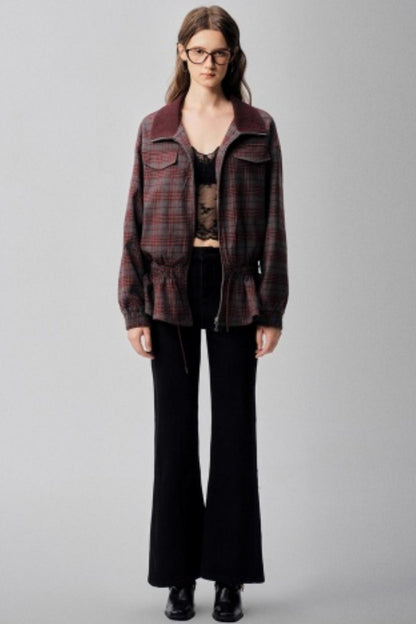 Red Plaid Autumn Waist Jacket