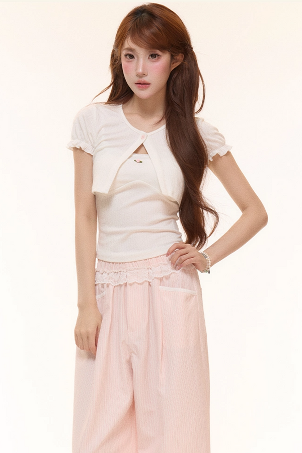 Ribbed Knit Cardigan Pants Set-Up