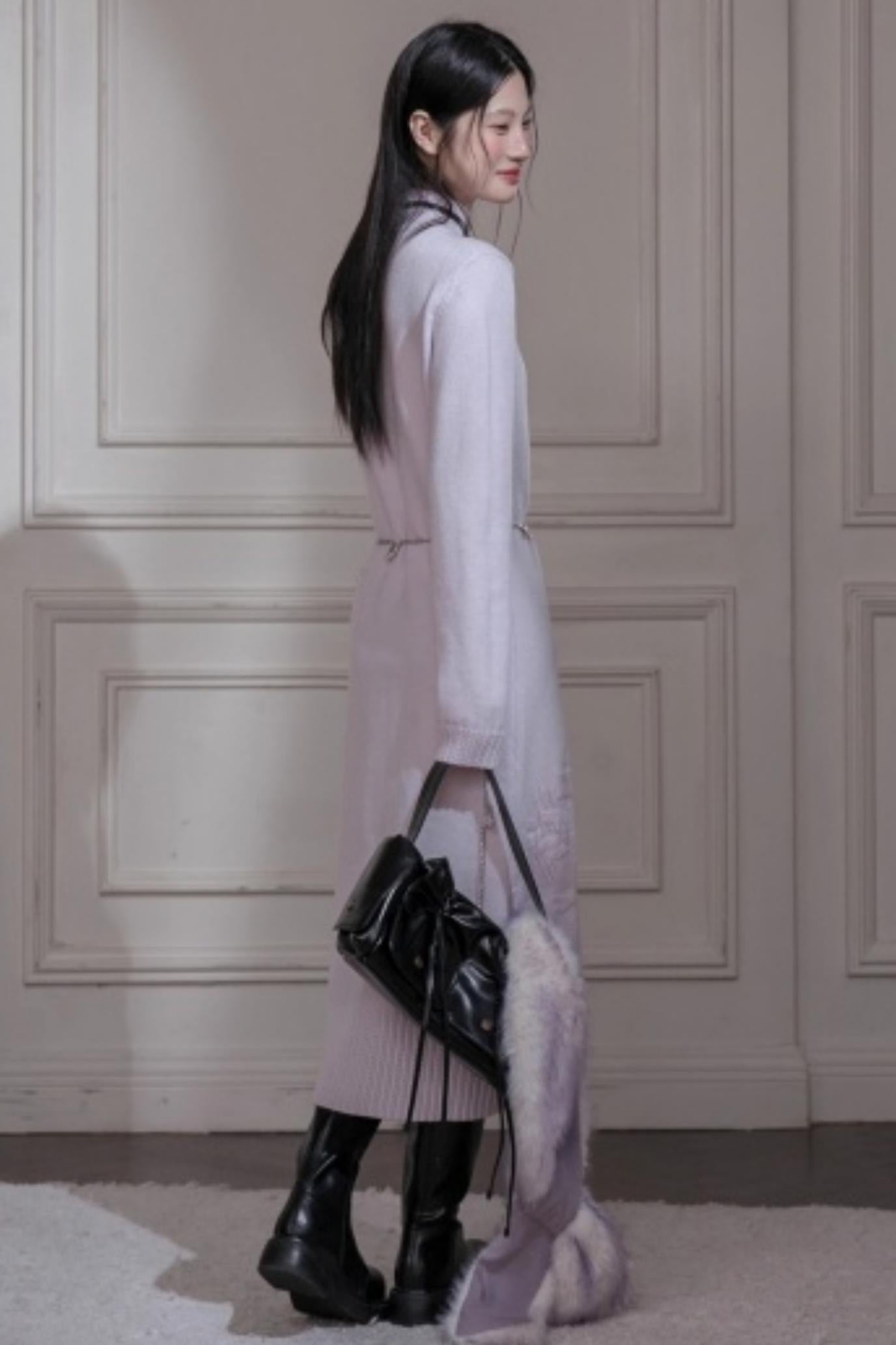 Light Purple Wool Floral Dress Set