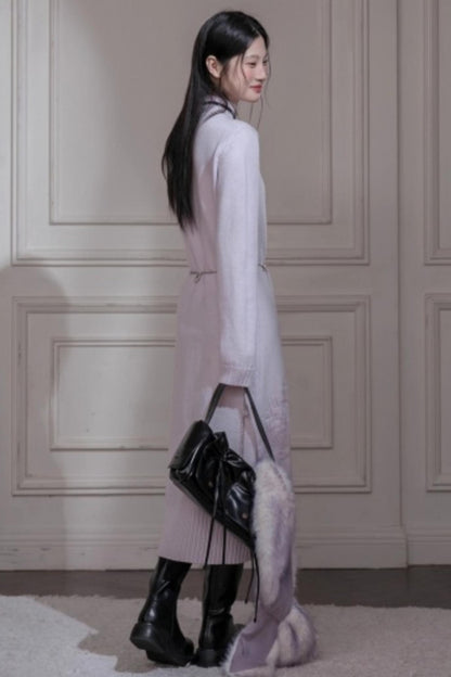 Light Purple Wool Floral Dress Set