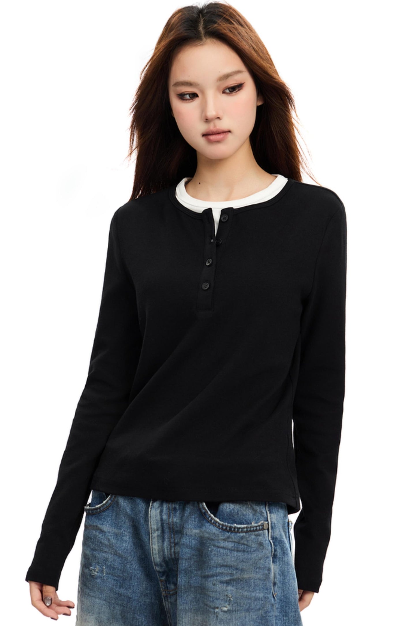 Simple Contrast Crew Neck Knit Top