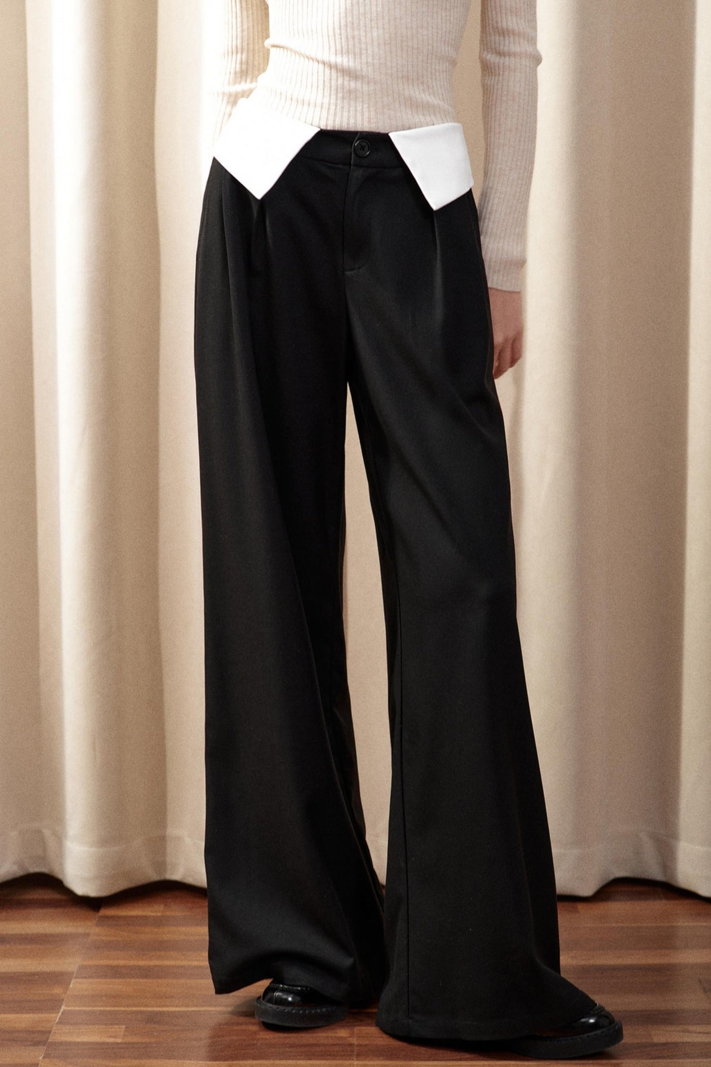 Gray Wide-Leg Suit Pants