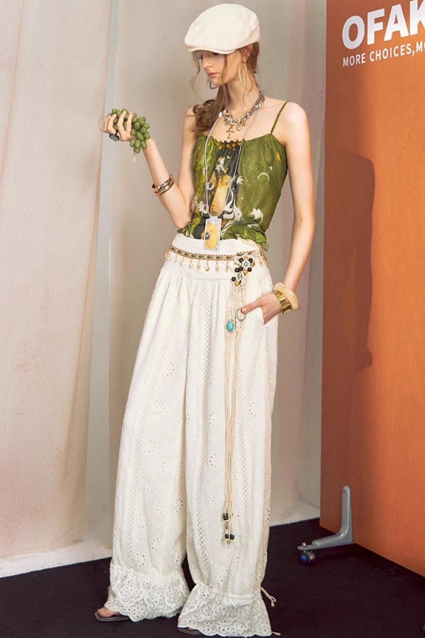 Cotton-Feel Lace Lantern Pants