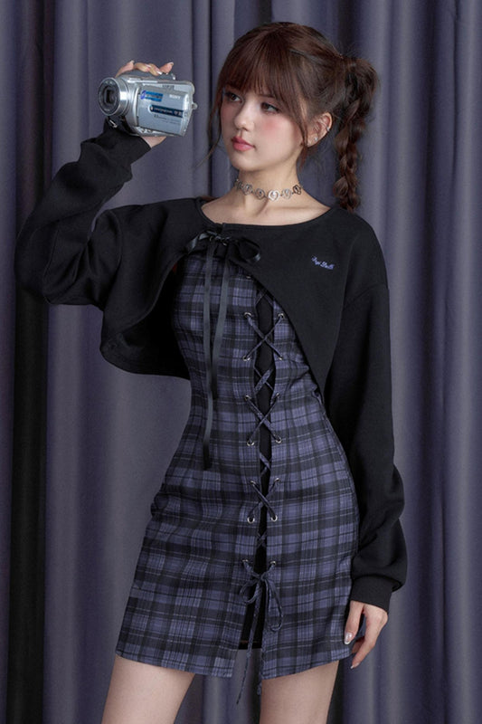 Slim Blueberry Checkered Dress Set