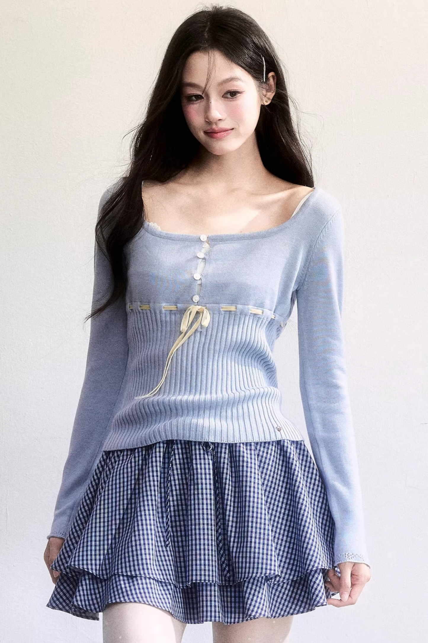 Blue Plaid Ruffled Skirt