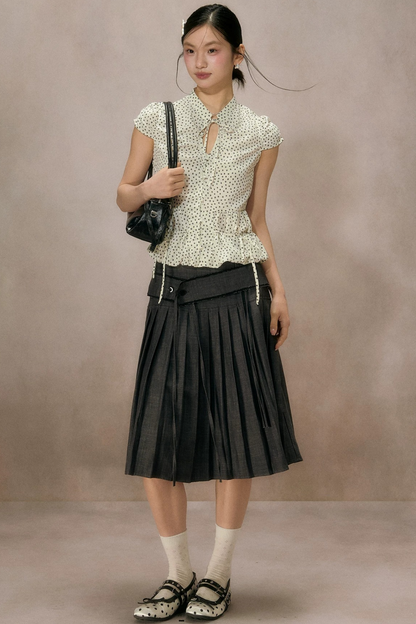 Retro Polka Dot Puff Sleeve Shirt