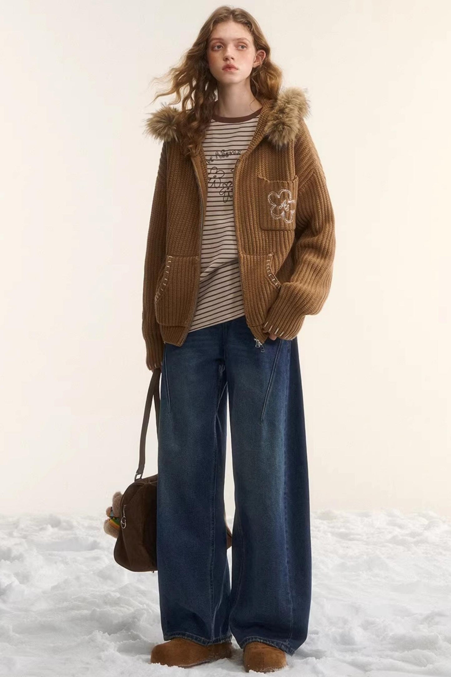 Detachable Fur Hooded Cardigan