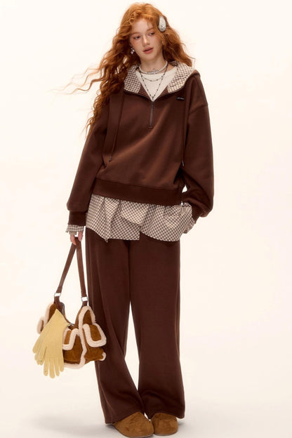 Patterned Patchwork Hooded Sweatshirt Set-Up