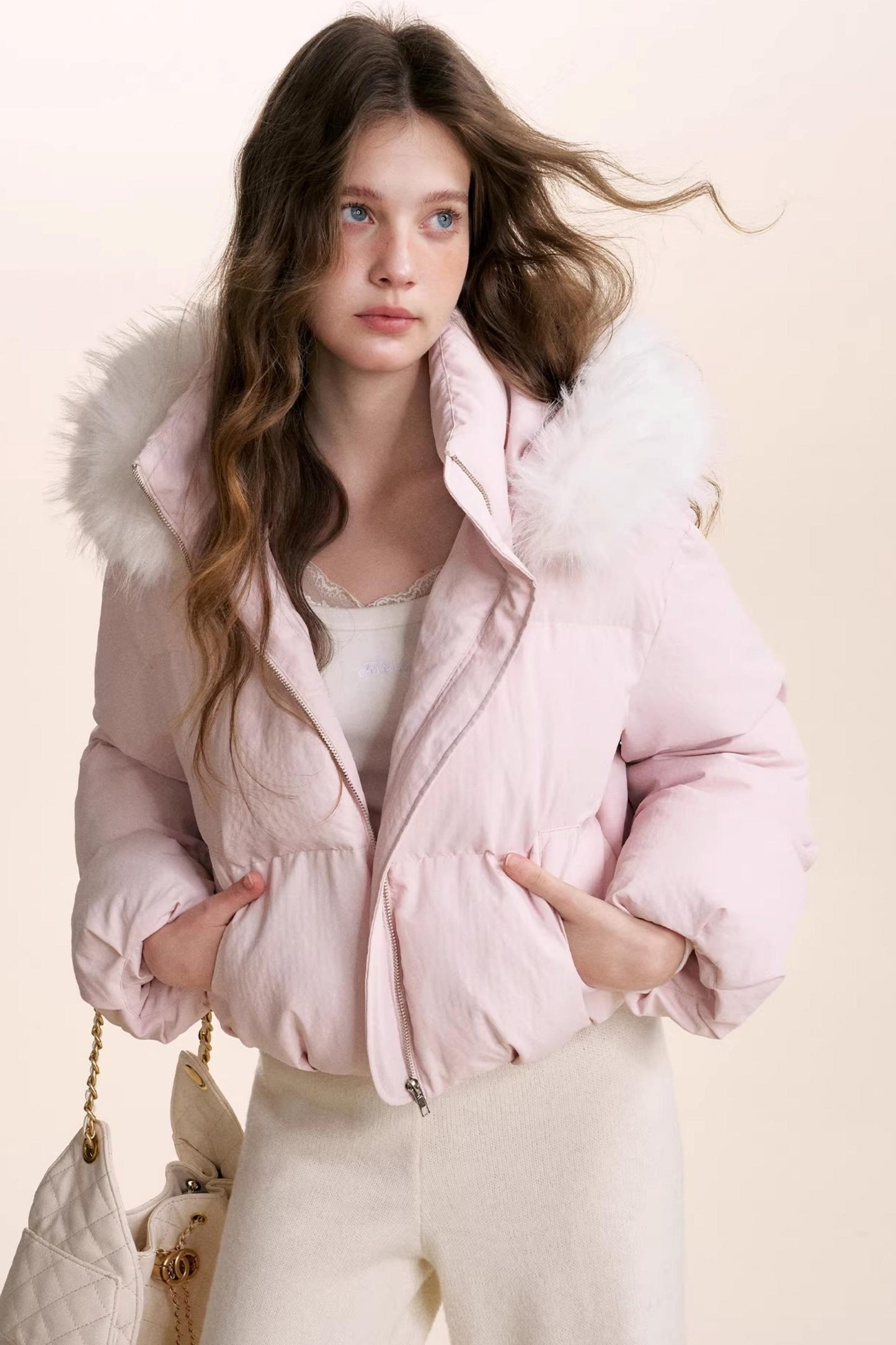 Detachable Fur Collar Hooded Jacket