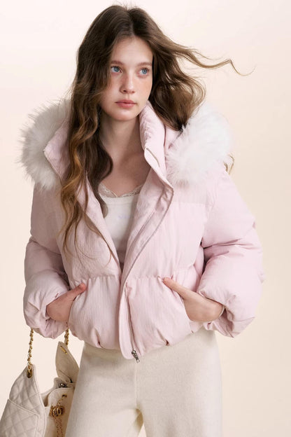 Detachable Fur Collar Hooded Jacket