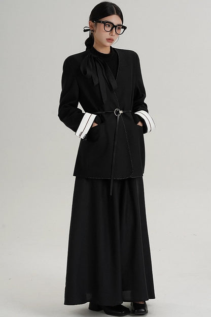 High-End Belted Long Sleeve Blazer