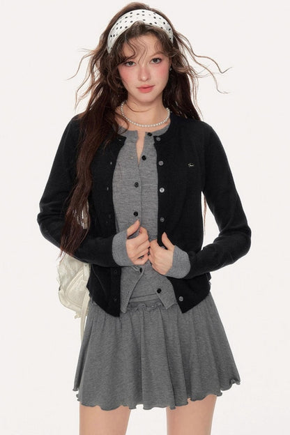 Sweet Girly Contrast Knitted Cardigan