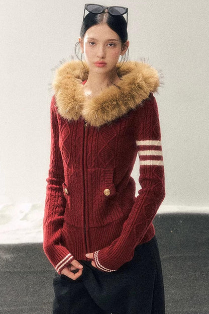 Hooded Cable Knit Sweater