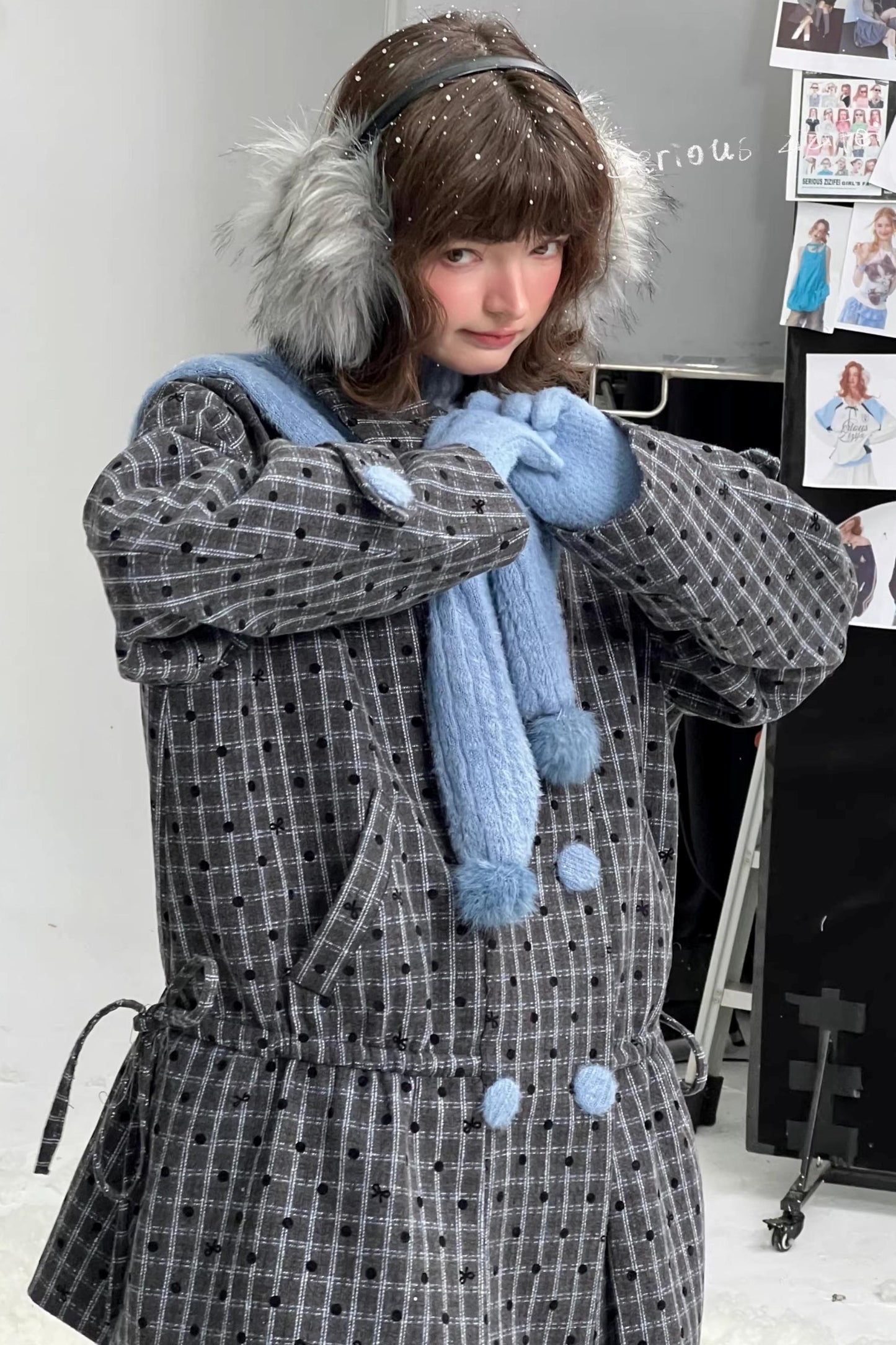 Dark Gray Plaid Wool Coat