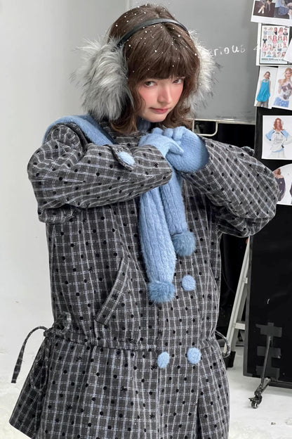 Dark Gray Plaid Wool Coat