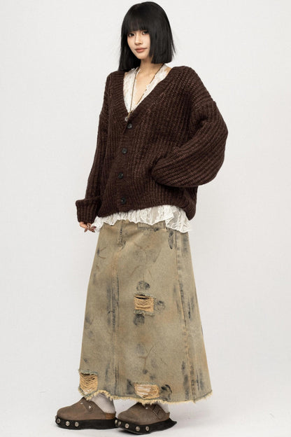 Winter Vintage V-Neck Knitted Cardigan