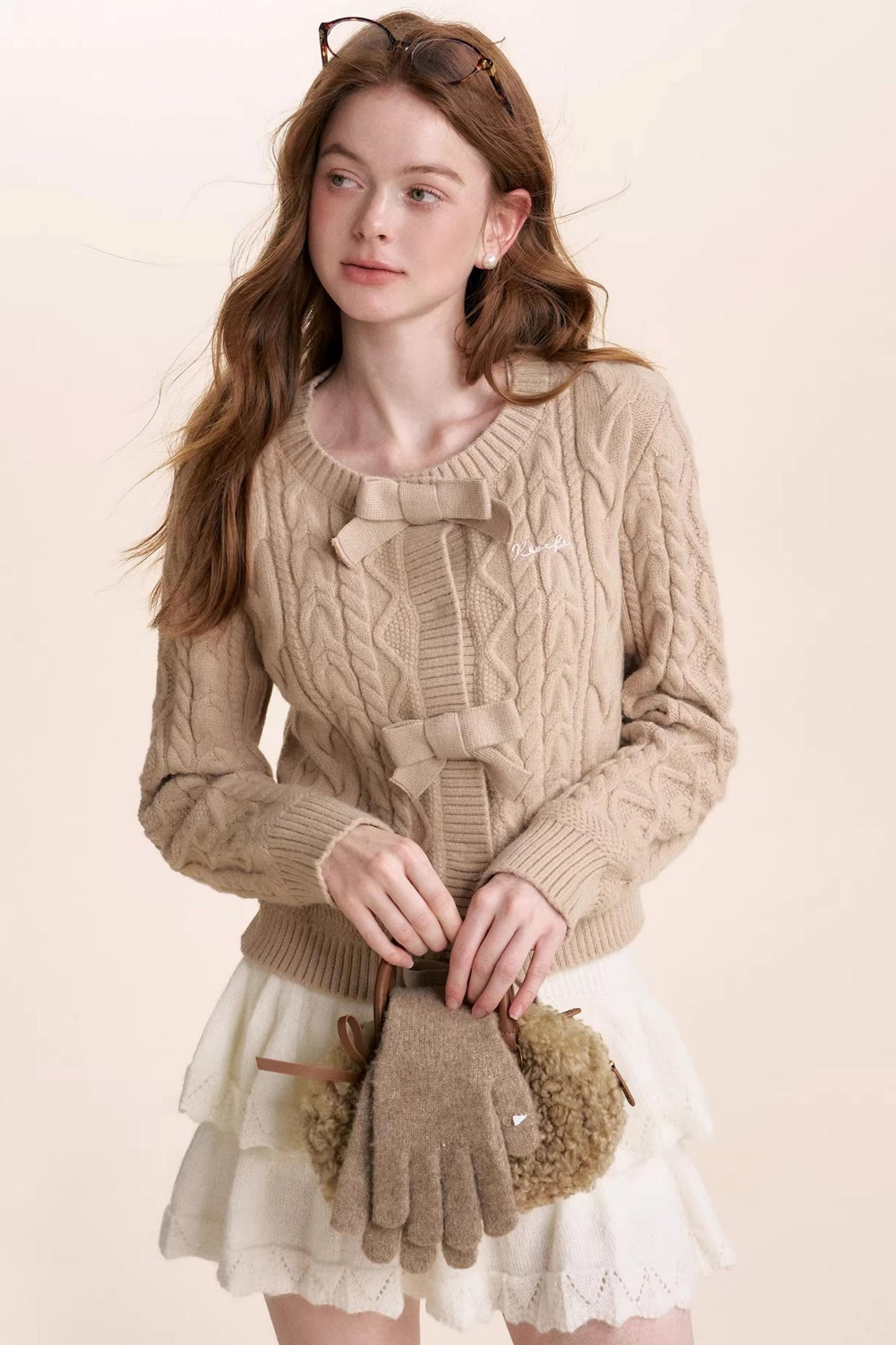 Winter Bow Knit Cardigan