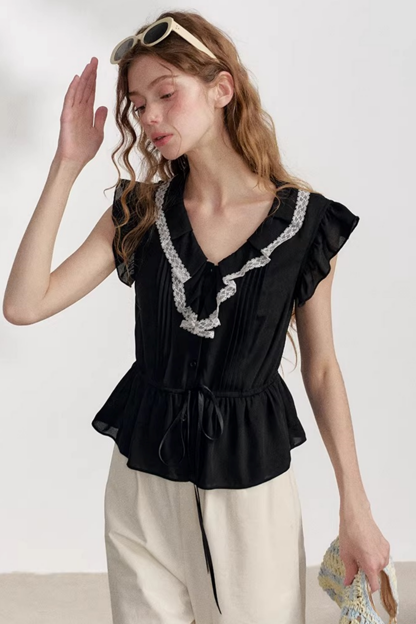 Blusa in chiffon e pizzo