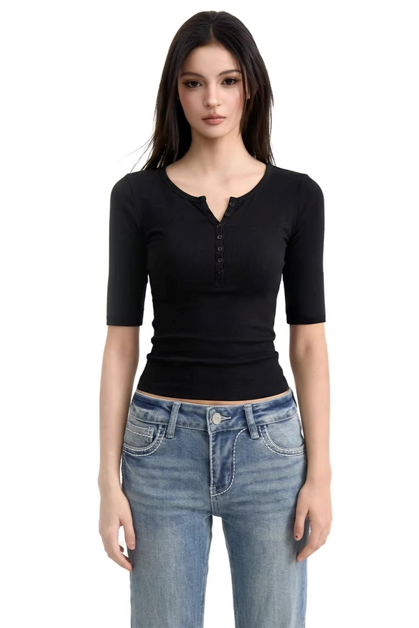 Solid Color Henley Top